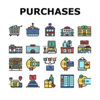 vetor de conjunto de ícones de coleção de compras e compras