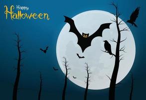 cartaz de halloween, fundo noturno com castelo assustador e abóboras, ilustração. cartão comemorativo de halloween, cartaz de festa de halloween. vetor