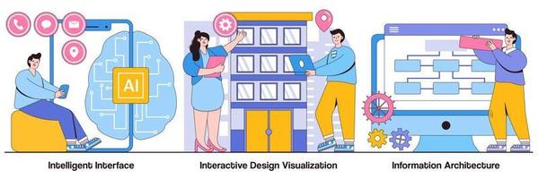 interface inteligente, visualização de design interativo, arquitetura da informação com pacote de ilustrações de personagens de pessoas vetor