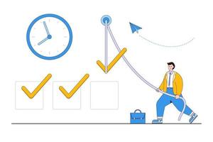 lembrete de tarefas ou lista de tarefas para profissionais de negócios, atingir meta, realização de trabalho, ferramentas de gerenciamento de projetos para rastrear conceitos de atividades concluídas. empresário marque a caixa de seleção usando corda vetor