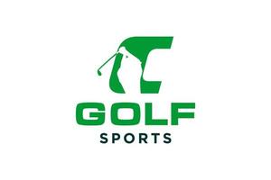 logotipo de ícone de letra do alfabeto c para modelo de vetor de design de logotipo de golfe, rótulo vetorial de golfe, logotipo do campeonato de golfe, ilustração, ícone criativo, conceito de design
