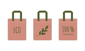 bolsa em estilo simples. saco reutilizável com inscrição de letras eco, papel de reciclagem. clipart de cuidados ecológicos ambientais. zero waste.ilustração vetorial vetor