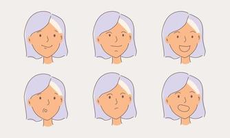 conjunto de emoções faciais femininas. expressões de avatar feminino. ilustração vetorial vetor