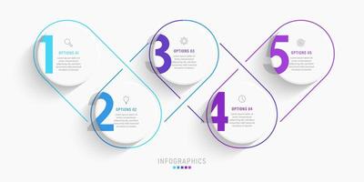 modelo de design de rótulo infográfico vetorial com ícones e 5 opções ou etapas. pode ser usado para diagrama de processo, apresentações, layout de fluxo de trabalho, banner, fluxograma, gráfico de informações. vetor