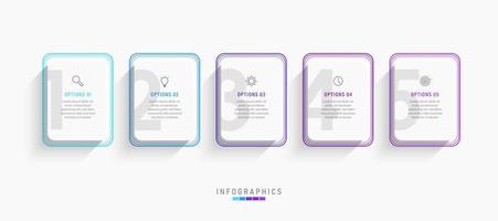 modelo de design de rótulo infográfico vetorial com ícones e 5 opções ou etapas. pode ser usado para diagrama de processo, apresentações, layout de fluxo de trabalho, banner, fluxograma, gráfico de informações. vetor