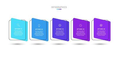 modelo de design de rótulo infográfico vetorial com ícones e 5 opções ou etapas. pode ser usado para diagrama de processo, apresentações, layout de fluxo de trabalho, banner, fluxograma, gráfico de informações. vetor