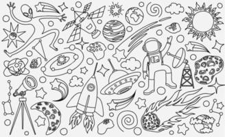 conjunto de desenhos animados de rabiscos desenhados à mão de objetos espaciais vetor