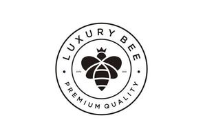 abelha rainha de crachá vintage com modelo de design de vetor de logotipo de coroa