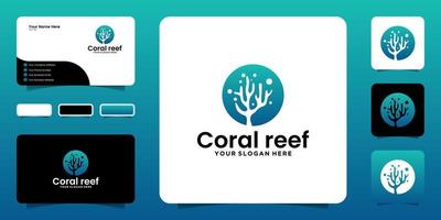 inspiração de design de logotipo de recife de coral, pedras do mar, algas marinhas e designs de cartão de visita vetor