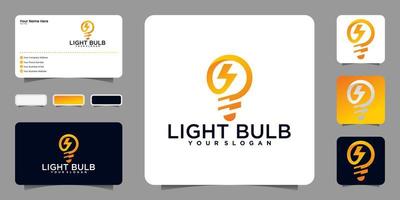 design de logotipo de lâmpada elétrica e cartão de visita vetor