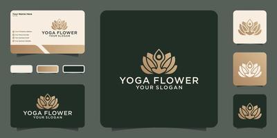 modelo de design de logotipo de flor de ioga e inspiração de cartão de visita vetor