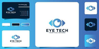 design de logotipo de olho de tecnologia e cartão de visita vetor