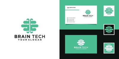 design de logotipo de tecnologia cerebral e cartão de visita vetor