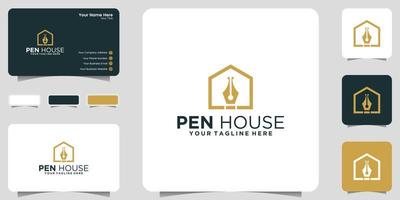 logotipo criativo da casa da caneta e inspiração de cartão de visita vetor