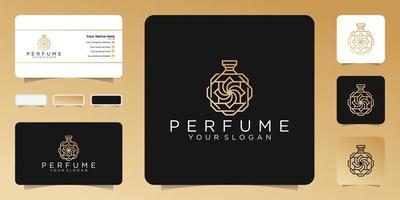 bela inspiração de logotipo de perfume de frascos de perfume, diamantes e folhas, portanto, um símbolo natural de elegância vetor