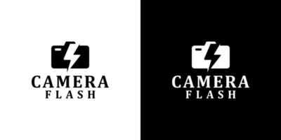 flash de câmera, design de logotipo de câmera e relâmpago vetor