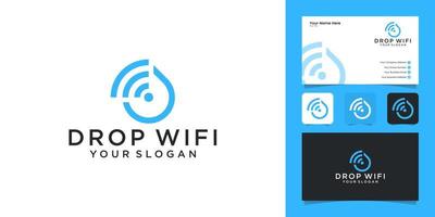 tecnologia waterdrop com modelo de design de logotipo de combinação wifi e cartão de visita vetor