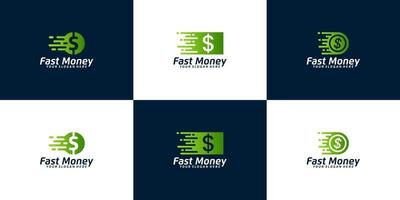 conjunto de inspiração de logotipo de finanças rápidas, dinheiro e moedas vetor