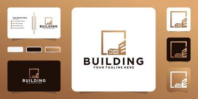 construção de inspiração de design de logotipo com moldura quadrada e cartão de visita vetor