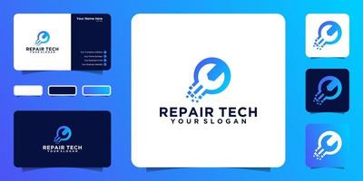 inspiração de design de logotipo de equipamento de reparo de tecnologia e cartão de visita vetor