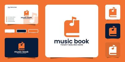design de logotipo de livro de música e cartão de visita vetor