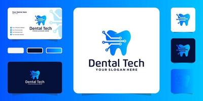 inspiração de design de logotipo de tecnologia odontológica e cartão de visita vetor