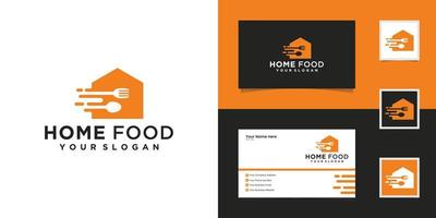 logotipo de comida da casa com conceito de colher e garfo para modelo de design de restaurante e cartão de visita vetor