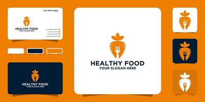 inspiração de design de logotipo de comida saudável com inspiração de design de cenoura e garfo e cartão de visita