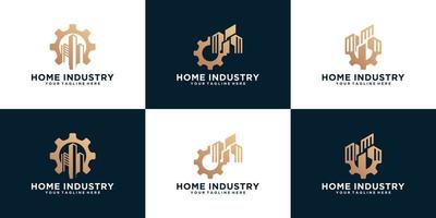 conjunto de logotipos industriais com equipamentos e edifícios vetor