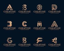 conjunto de logotipos de letras aleatórias em listra e cor dourada para consultoria, iniciais, empresas financeiras vetor