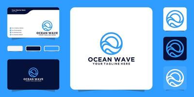 inspiração de design de logotipo de ondas do mar com estilo de arte de linha e inspiração de cartão de visita vetor