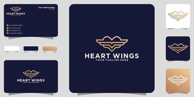 logotipo de coração e asas em estilo de arte de linha de luxo e inspiração de cartão de visita vetor
