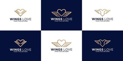 coleção de inspiração de design de logotipo de coração alado em estilo de linha