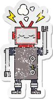 adesivo angustiado de um robô dançante de desenho animado fofo vetor