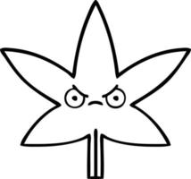 desenho de linha folha de maconha dos desenhos animados vetor