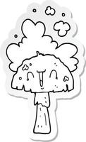 adesivo de um cogumelo de desenho animado com nuvem de rastro vetor