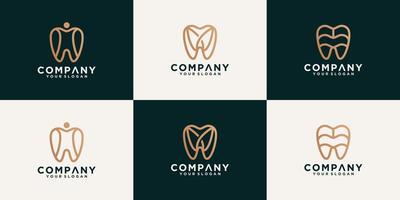 conjunto de logotipos de design odontológico de saúde em estilo de arte de linha vetor