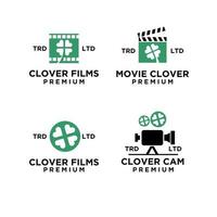 definir logotipo de filmes de filme de trevo de coleção vetor