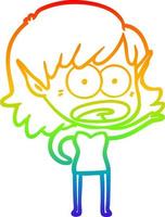 desenho de linha de gradiente de arco-íris desenho animado menina elfa chocada vetor