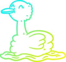 desenho de linha de gradiente frio pato nadando vetor