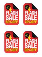 conjunto de adesivos vermelhos de venda flash. venda 60, 70, 80, 90 por cento de desconto