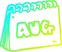 calendário de desenhos animados de desenho de linha de gradiente frio mostrando o mês de agosto vetor