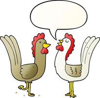 galinhas de desenho animado e bolha de fala em estilo gradiente suave vetor