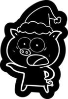 ícone dos desenhos animados de um porco gritando usando chapéu de papai noel vetor