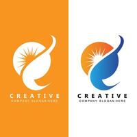 design de logotipo de rio e sol, ilustração de paisagem natural, vetor de marca da empresa