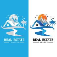 ícones de design de logotipo imobiliário com sol e pássaros grátis vetor