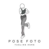 design de logotipo de pose de selfie de mulher, ilustração vetorial de estilo de foto vetor