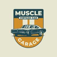 estilo vintage desenhado à mão de músculo e distintivo de carros clássicos vetor