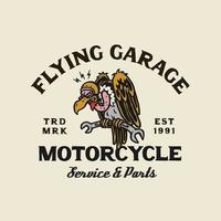 estilo vintage desenhado à mão de distintivo de logotipo de motocicleta e garagem vetor