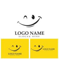 sorrir logotipo de imagem vetorial e modelo de design de ilustração de símbolo em fundo amarelo vetor